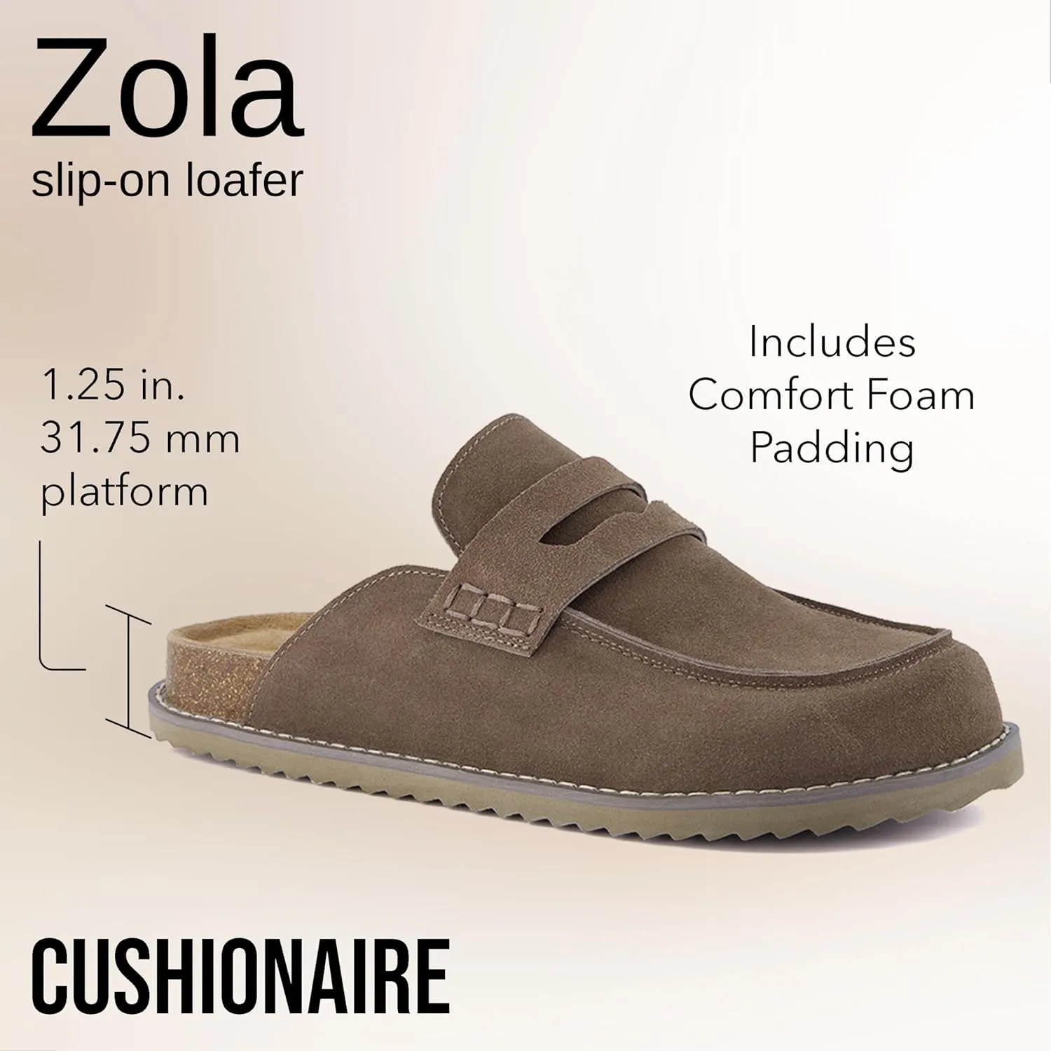 CUSHIONAIRE Zola Women’s Penny Clog Mule – Suede Slip-On with Memory Foam, Cork Footbed & Flexible Outsole