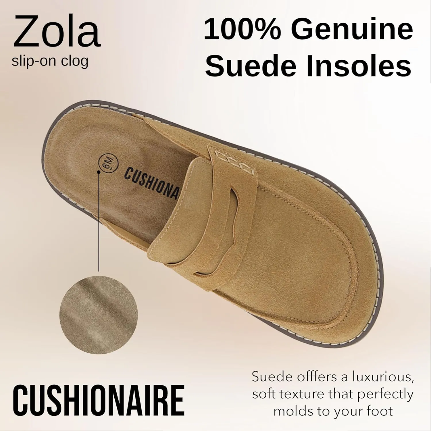 CUSHIONAIRE Zola Women’s Penny Clog Mule – Suede Slip-On with Memory Foam, Cork Footbed & Flexible Outsole