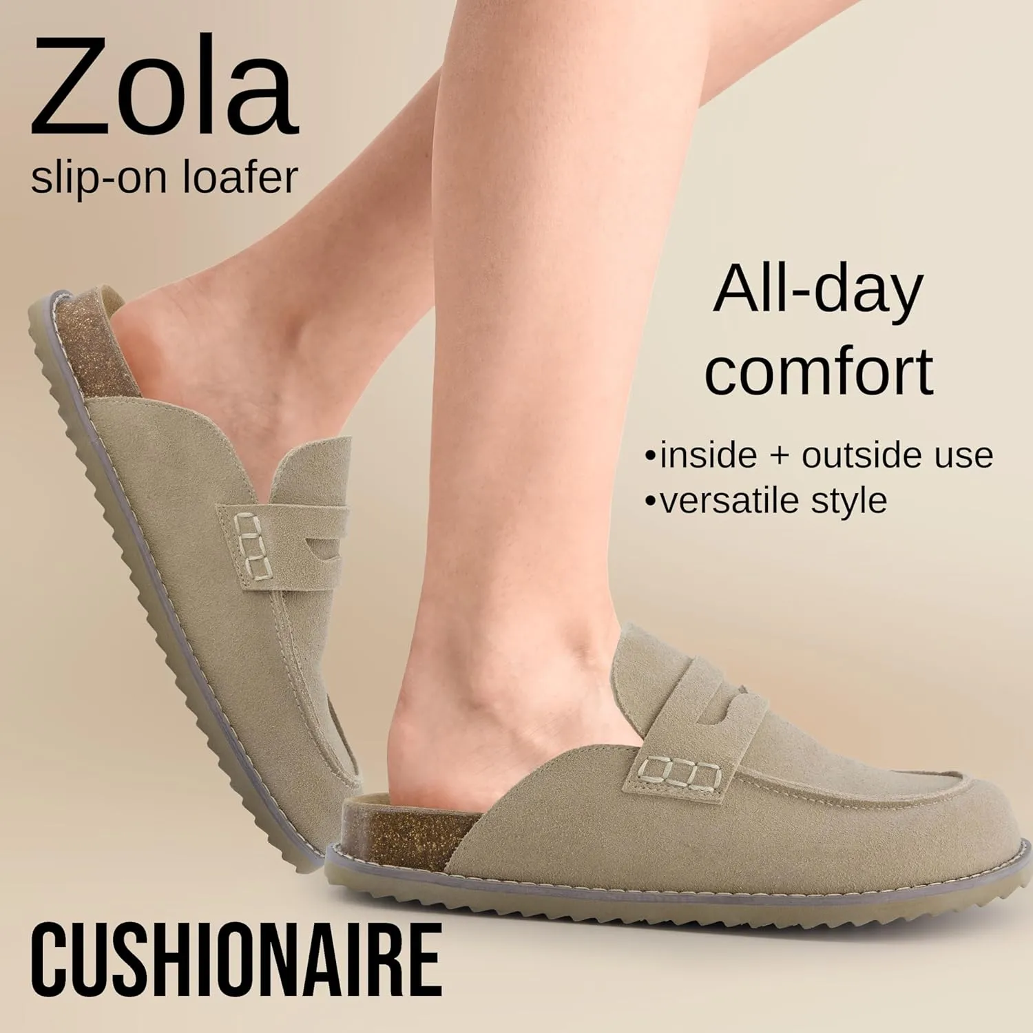 CUSHIONAIRE Zola Women’s Penny Clog Mule – Suede Slip-On with Memory Foam, Cork Footbed & Flexible Outsole
