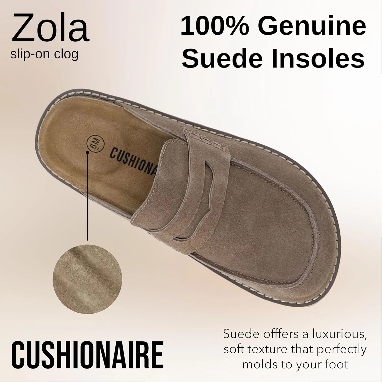 CUSHIONAIRE Zola Women’s Penny Clog Mule – Suede Slip-On with Memory Foam, Cork Footbed & Flexible Outsole