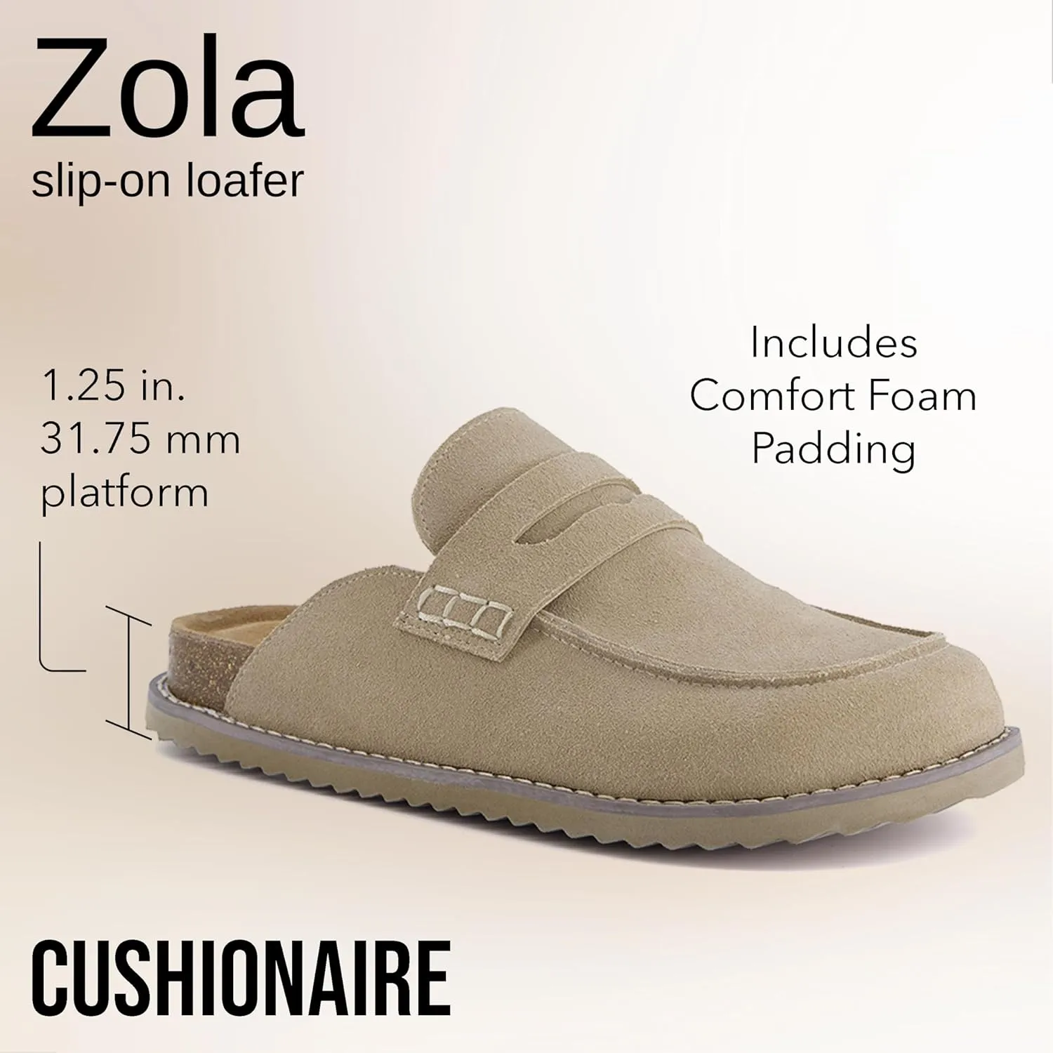 CUSHIONAIRE Zola Women’s Penny Clog Mule – Suede Slip-On with Memory Foam, Cork Footbed & Flexible Outsole