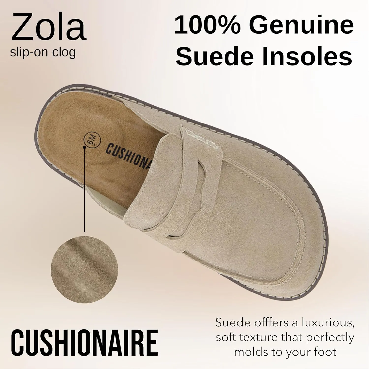 CUSHIONAIRE Zola Women’s Penny Clog Mule – Suede Slip-On with Memory Foam, Cork Footbed & Flexible Outsole