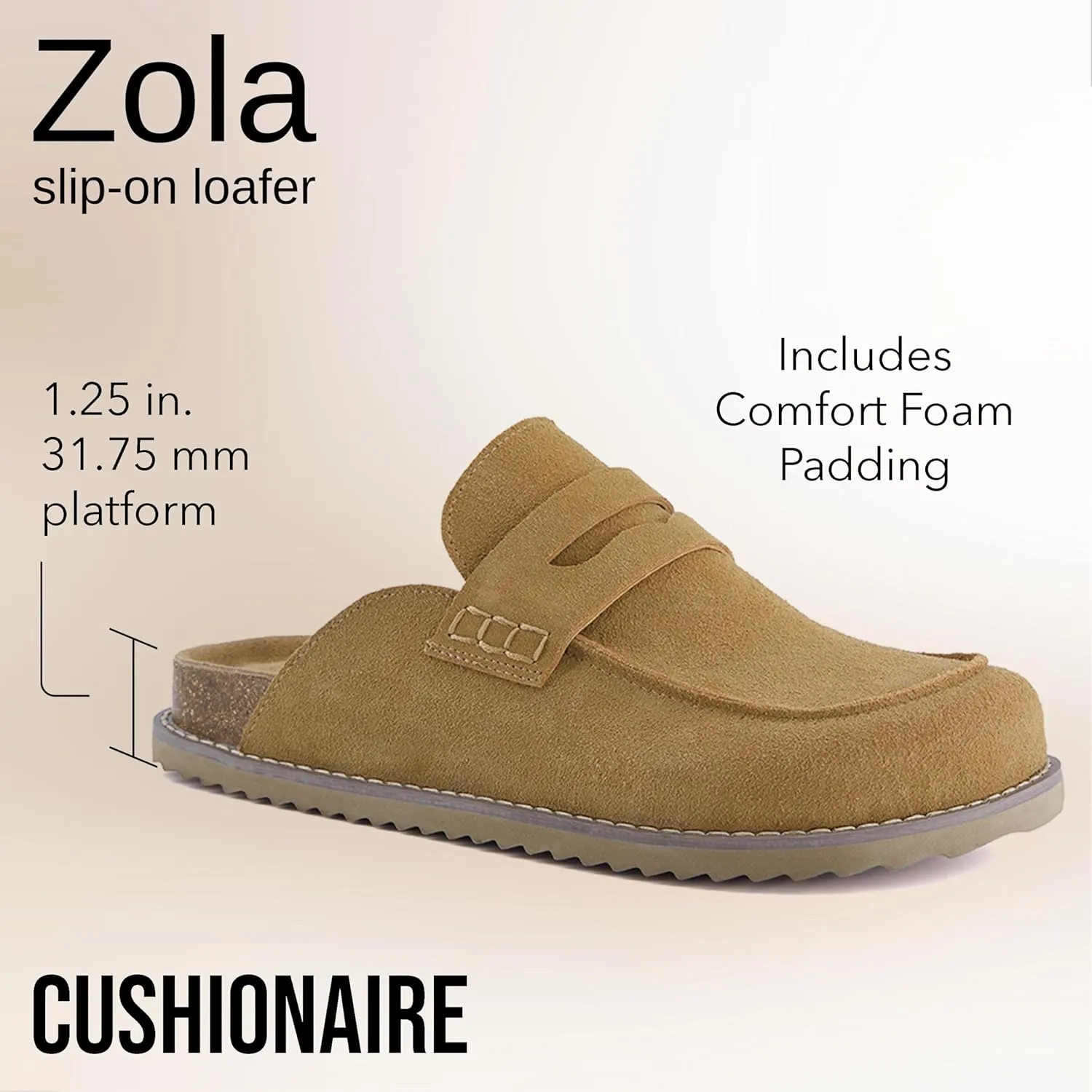 CUSHIONAIRE Zola Women’s Penny Clog Mule – Suede Slip-On with Memory Foam, Cork Footbed & Flexible Outsole