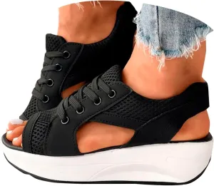 Cutout Lace Up Muffin Sandals for Women Peep Toe Platform Sneakers Breathable Mesh Sport Shoes Summer Walking Sandals