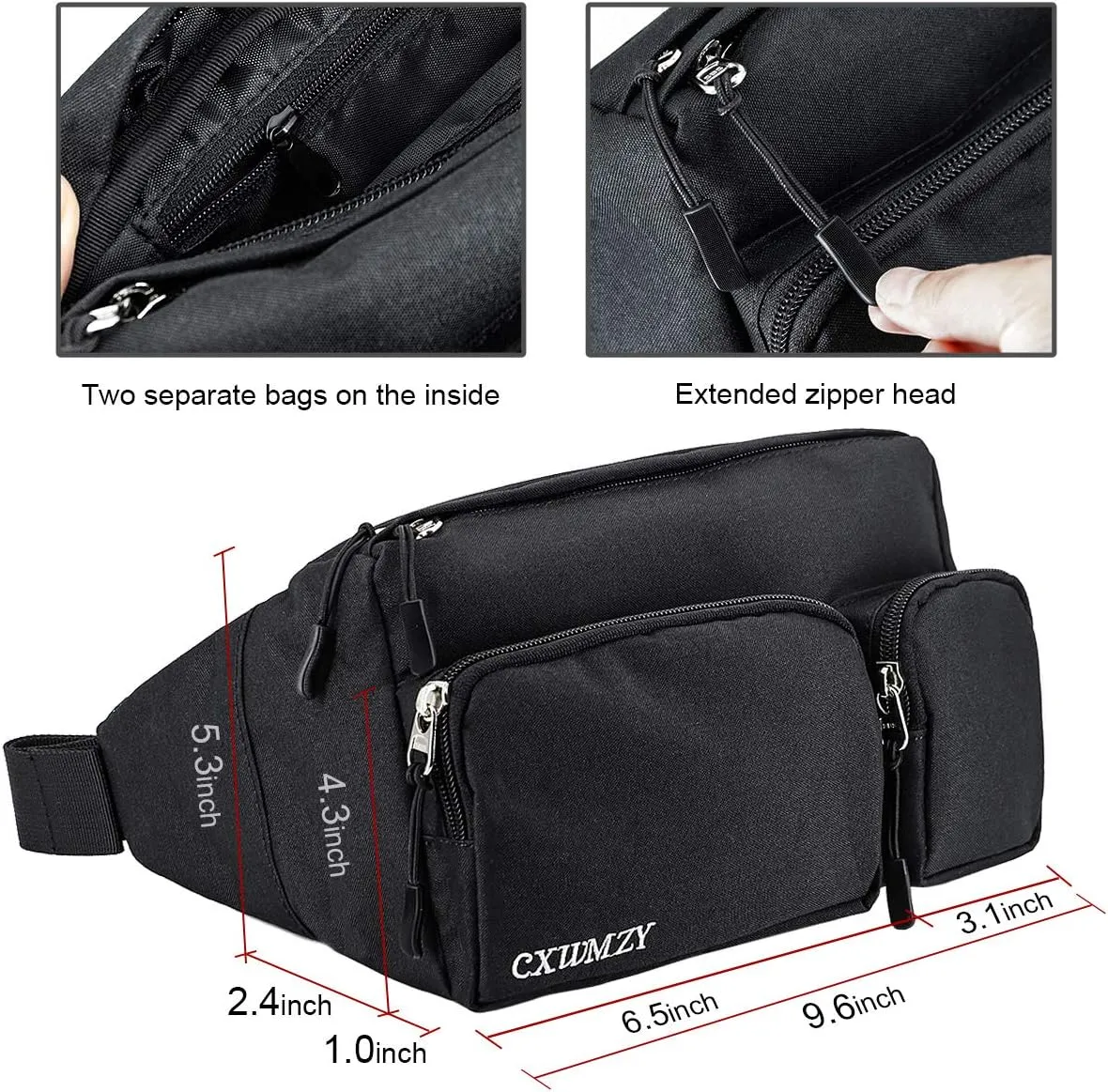 CXWMZY Fanny Packs For Women & Men, Waist Bag Hip Bum Bag Strap Extension Large Capacity Easy Carry Any Phone Passport Wallet for Outdoors Workout Traveling Casual Running Hiking Cycling Dog Walking