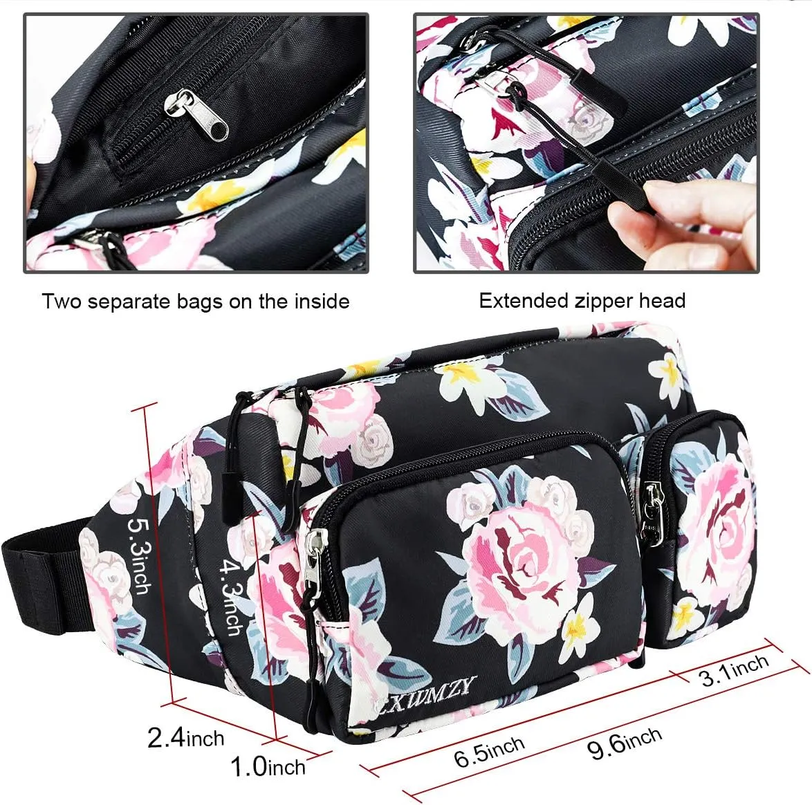 CXWMZY Fanny Packs For Women & Men, Waist Bag Hip Bum Bag Strap Extension Large Capacity Easy Carry Any Phone Passport Wallet for Outdoors Workout Traveling Casual Running Hiking Cycling Dog Walking