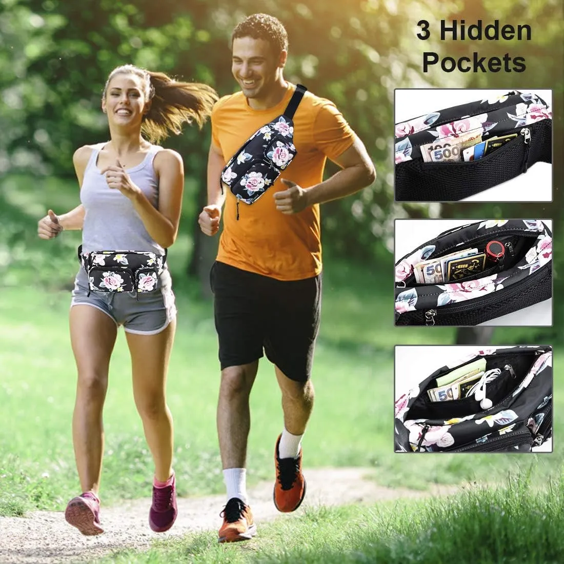CXWMZY Fanny Packs For Women & Men, Waist Bag Hip Bum Bag Strap Extension Large Capacity Easy Carry Any Phone Passport Wallet for Outdoors Workout Traveling Casual Running Hiking Cycling Dog Walking