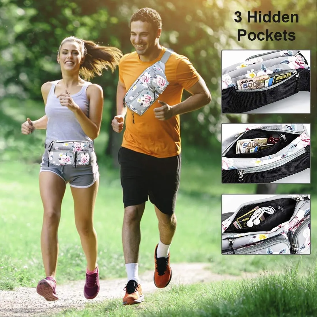 CXWMZY Fanny Packs For Women & Men, Waist Bag Hip Bum Bag Strap Extension Large Capacity Easy Carry Any Phone Passport Wallet for Outdoors Workout Traveling Casual Running Hiking Cycling Dog Walking