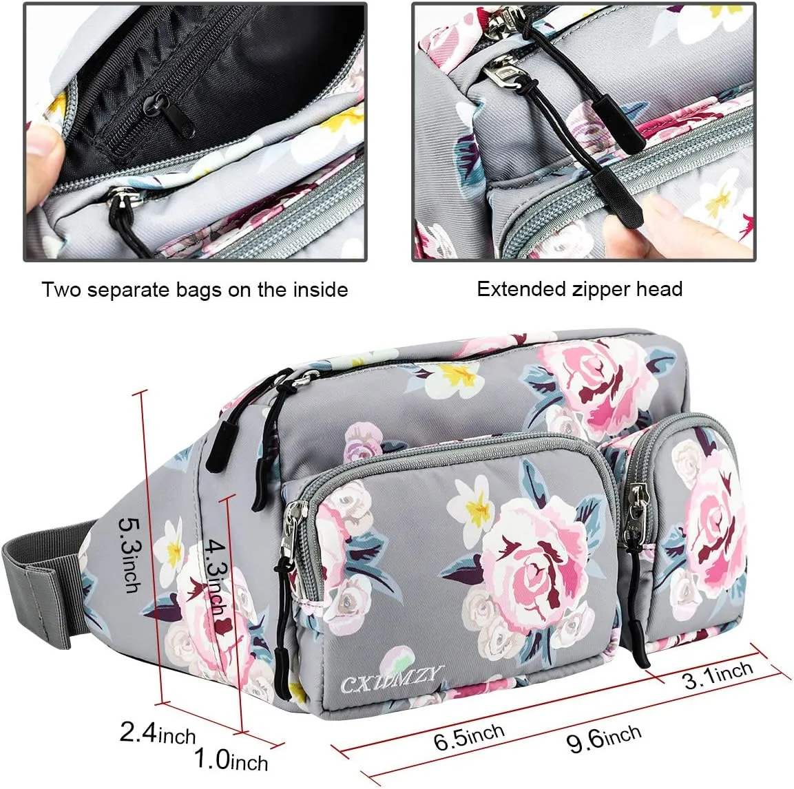 CXWMZY Fanny Packs For Women & Men, Waist Bag Hip Bum Bag Strap Extension Large Capacity Easy Carry Any Phone Passport Wallet for Outdoors Workout Traveling Casual Running Hiking Cycling Dog Walking