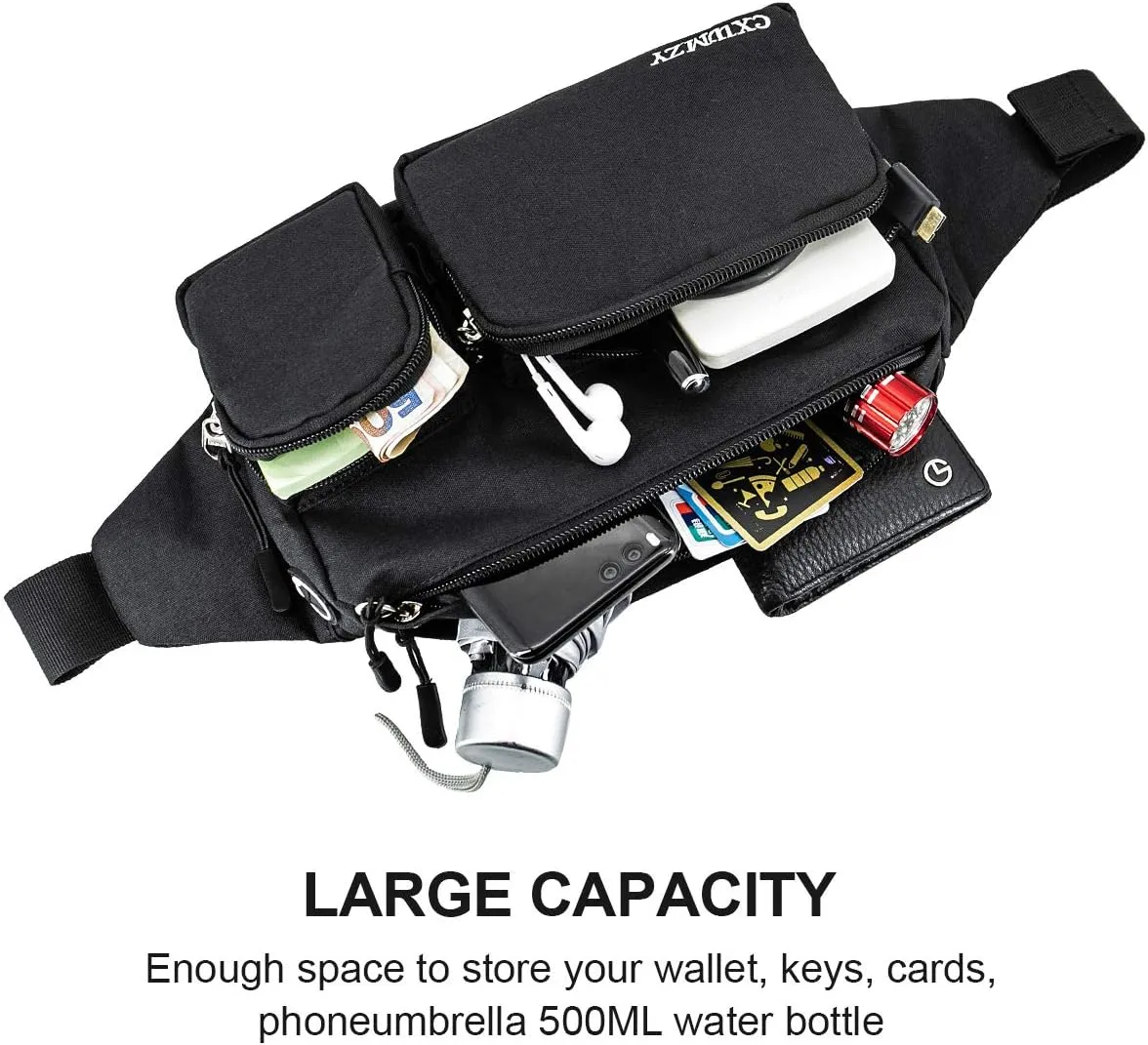 CXWMZY Fanny Packs For Women & Men, Waist Bag Hip Bum Bag Strap Extension Large Capacity Easy Carry Any Phone Passport Wallet for Outdoors Workout Traveling Casual Running Hiking Cycling Dog Walking