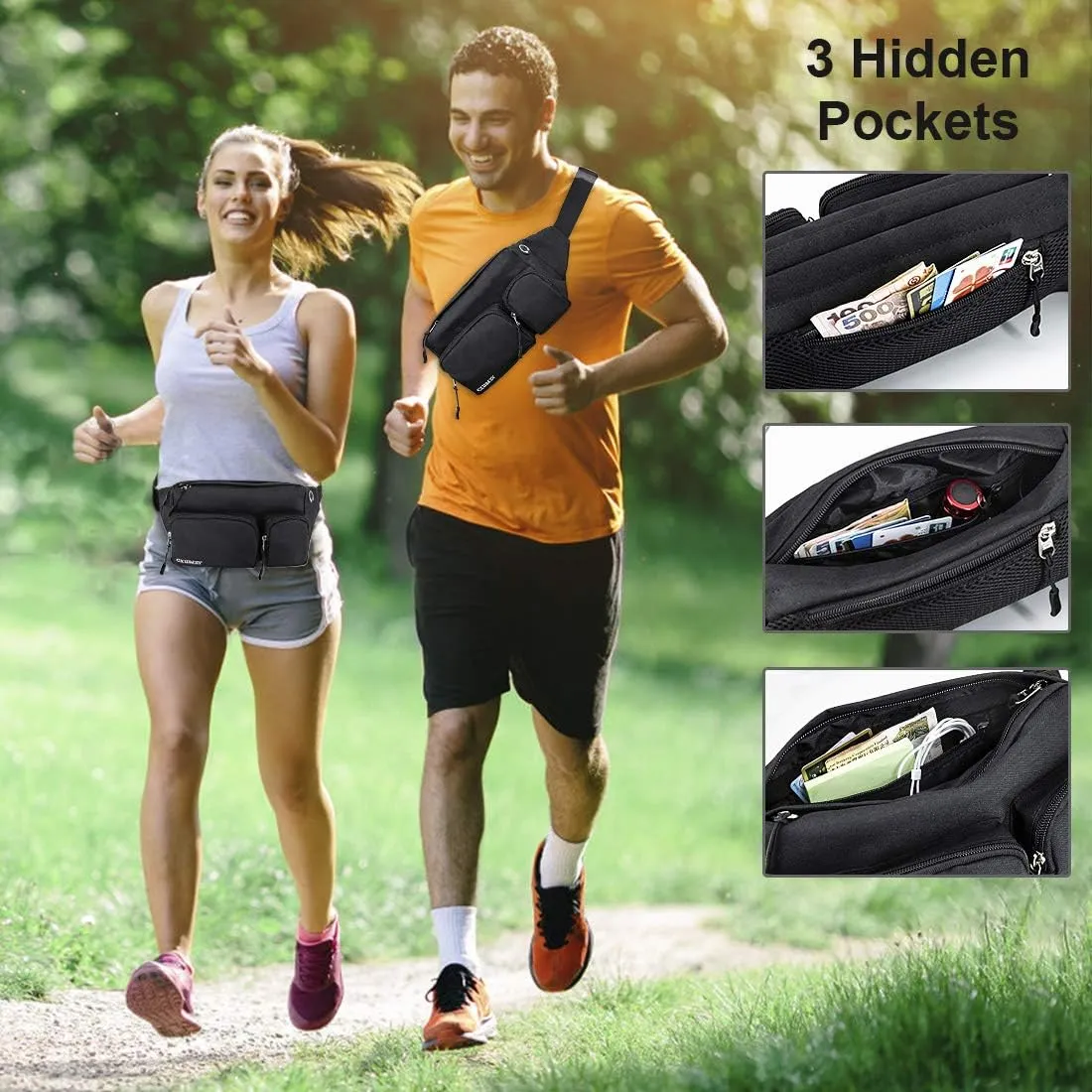 CXWMZY Fanny Packs For Women & Men, Waist Bag Hip Bum Bag Strap Extension Large Capacity Easy Carry Any Phone Passport Wallet for Outdoors Workout Traveling Casual Running Hiking Cycling Dog Walking