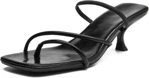 DADAWEN Women's kitten Heels Thong Sandals Strappy Open Square Toe Flip Flop Heels Sexy Fashion Comfort Summer Dressy Party Heeled Sandals