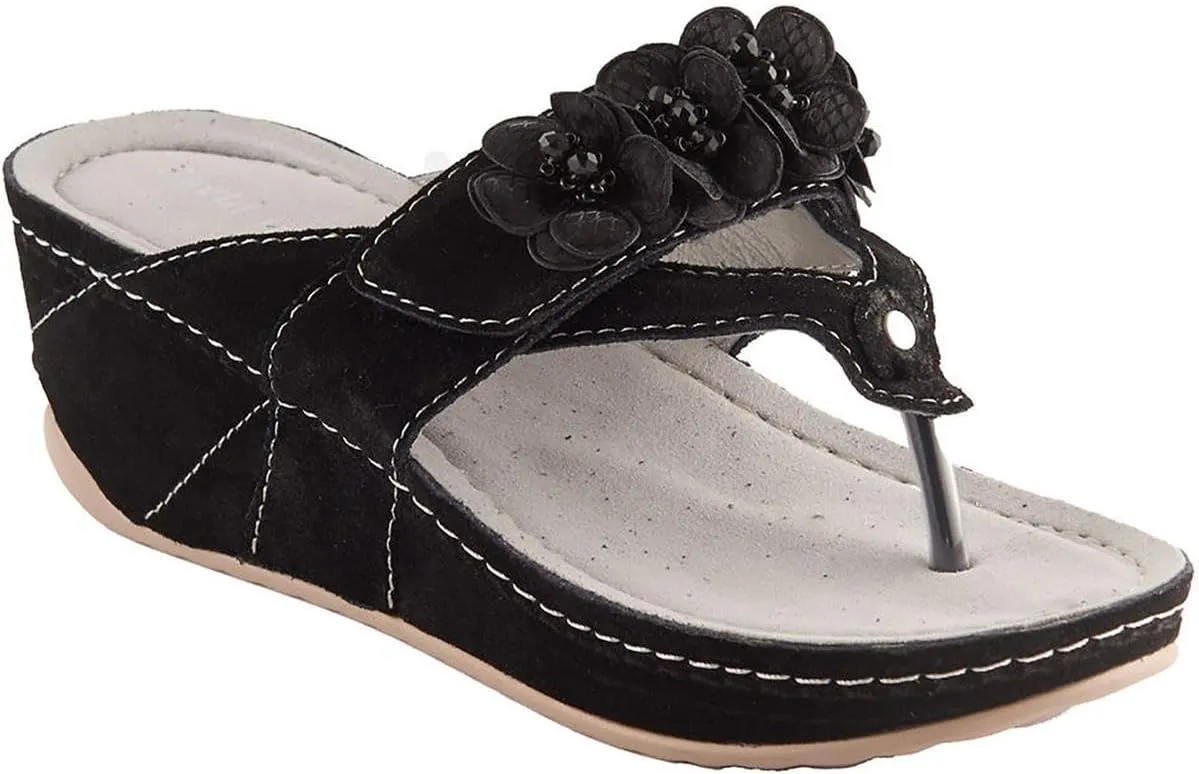 David Tate Womens Garden Leather Slip On Wedge Sandals