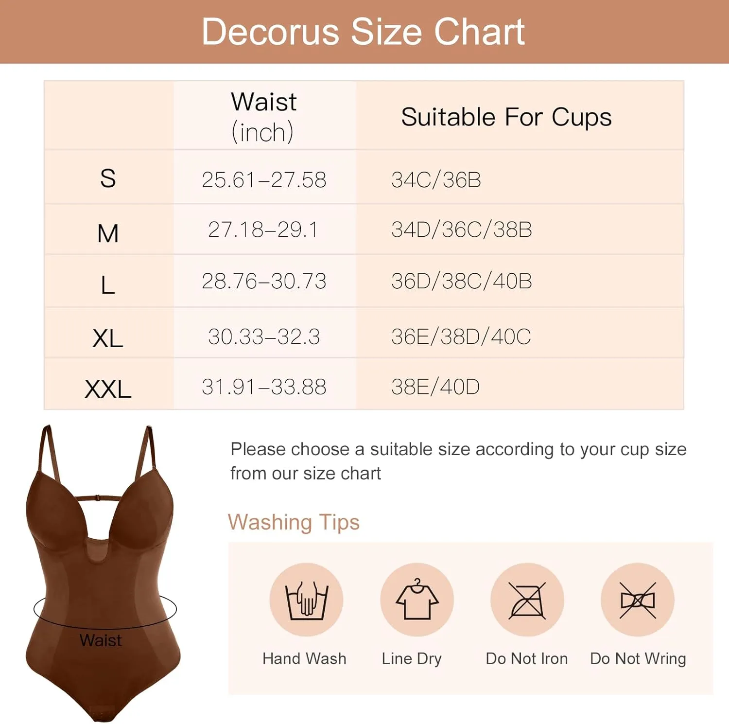 Decorus Women's Low Back Shapewear Tummy Control Deep V Neck Backless Body Shaper Plunge Thong Bridal Bodysuit Built in Bra