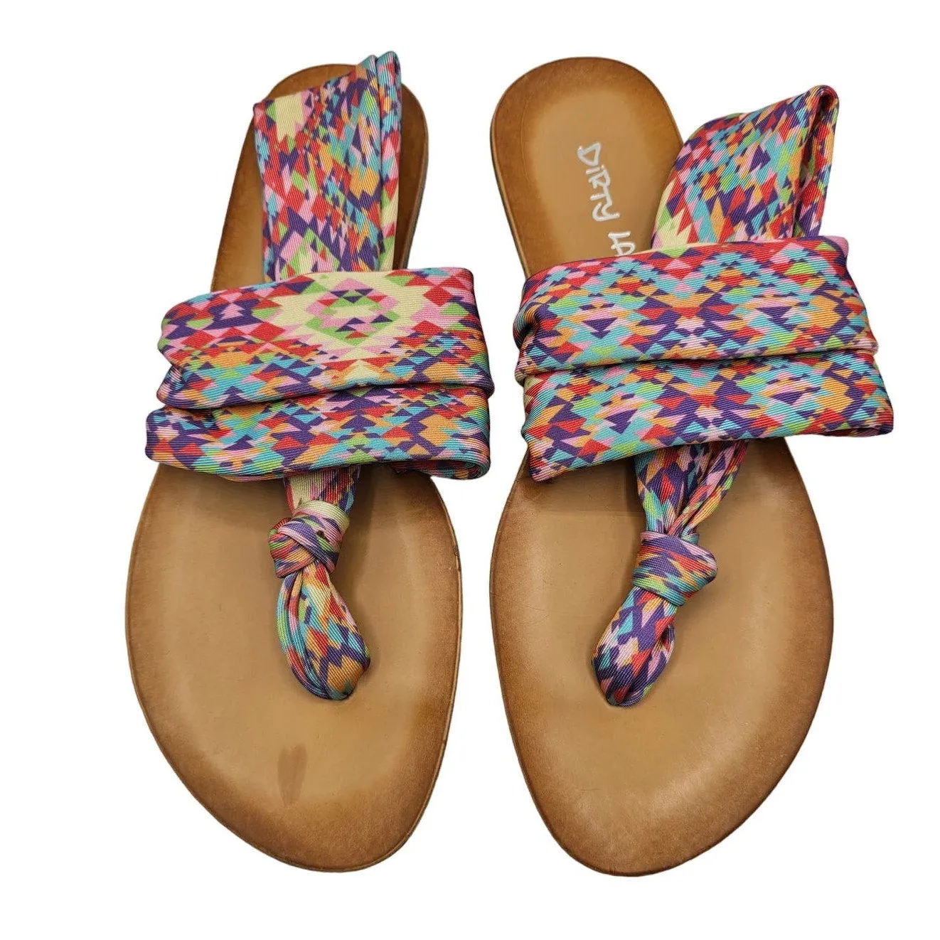 Dirty Laundry Womens Sz 8.5 Flip Flop Sandals Colorful Aztec Print BEKA