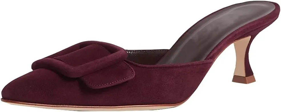 Divanne Heeled Mules for Women, Pointed Toe Slingback Pumps Buckle Kitten Heels Mules Slides Backless Dress Sandals