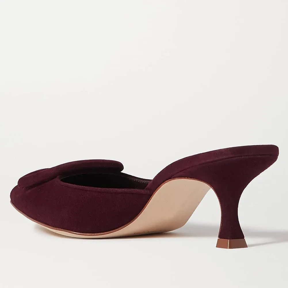 Divanne Heeled Mules for Women, Pointed Toe Slingback Pumps Buckle Kitten Heels Mules Slides Backless Dress Sandals