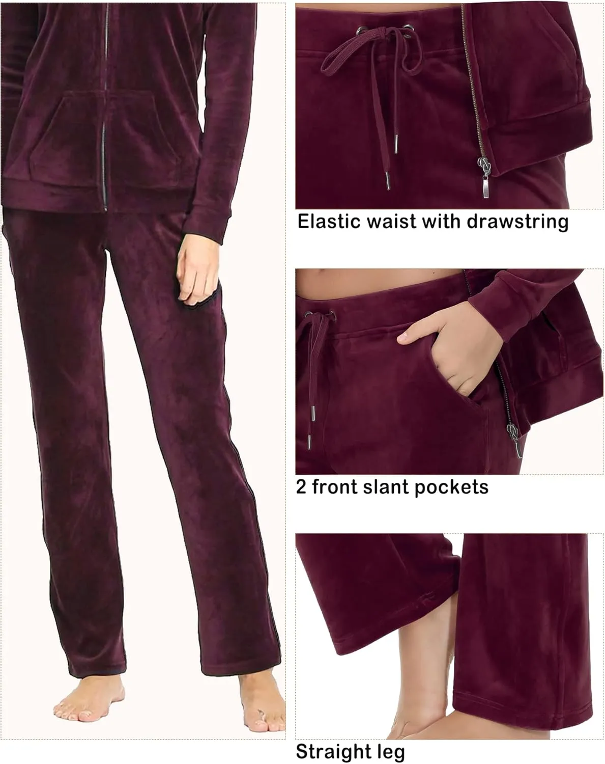 Dolcevida Womens Velour Sweatsuits Sets 2 Piece Tracksuits Outfits Full Zip Hoodie and Sweatpant Set Velvet Jogging Suit