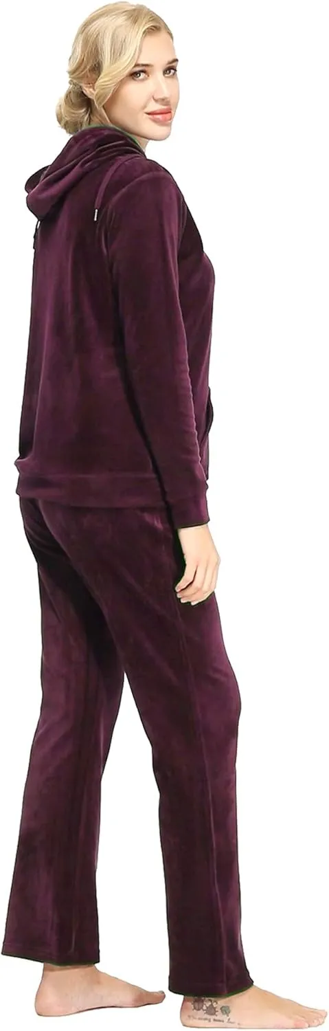 Dolcevida Womens Velour Sweatsuits Sets 2 Piece Tracksuits Outfits Full Zip Hoodie and Sweatpant Set Velvet Jogging Suit