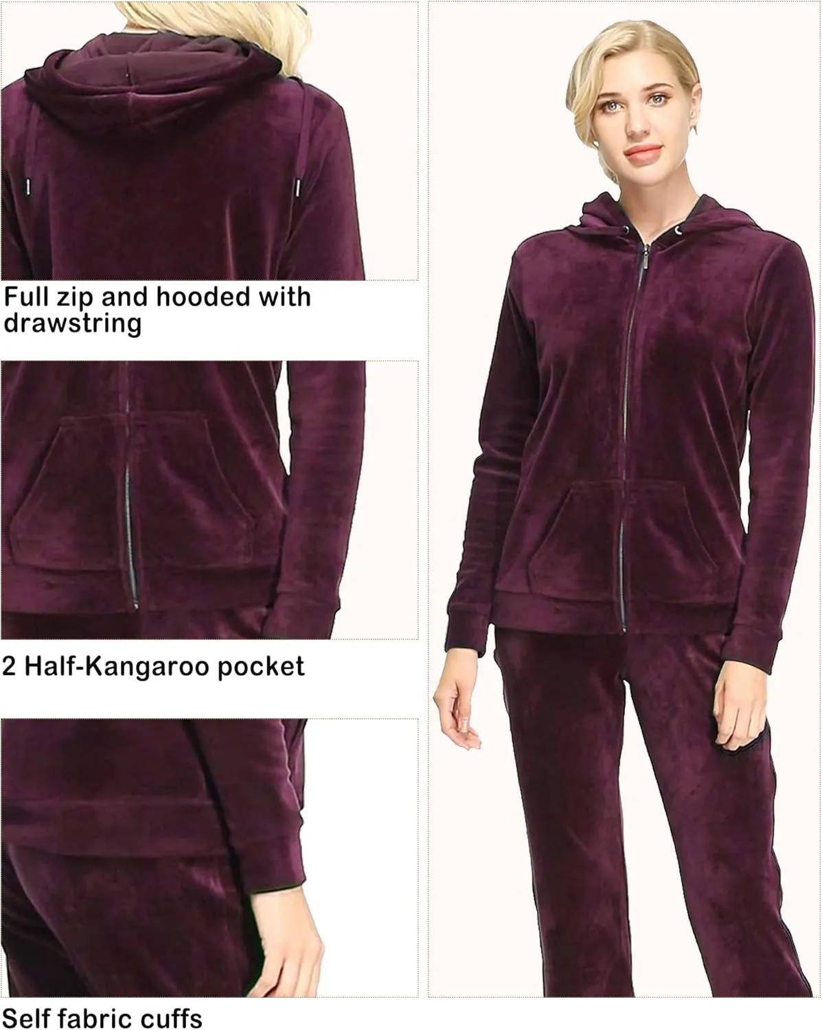 Dolcevida Womens Velour Sweatsuits Sets 2 Piece Tracksuits Outfits Full Zip Hoodie and Sweatpant Set Velvet Jogging Suit