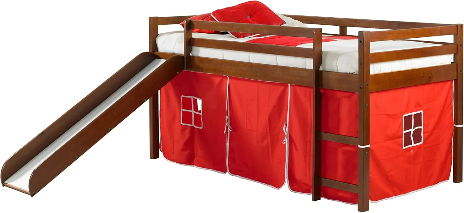 DONCO 750-TE_750C-TR Twin White Low Loft with Slide and Red Tent Kit