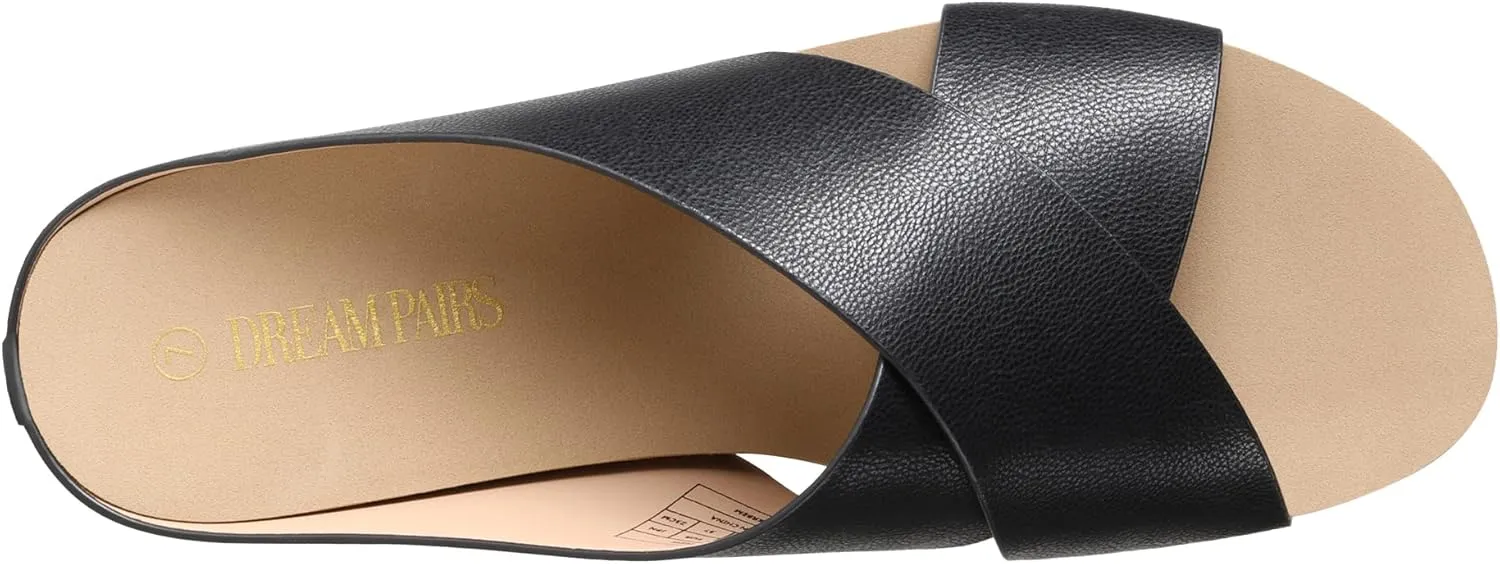 DREAM PAIRS Women's Cork Slide Sandals Slip on Open Toe Cute Platform Criss Cross Flat Sandals for Summer