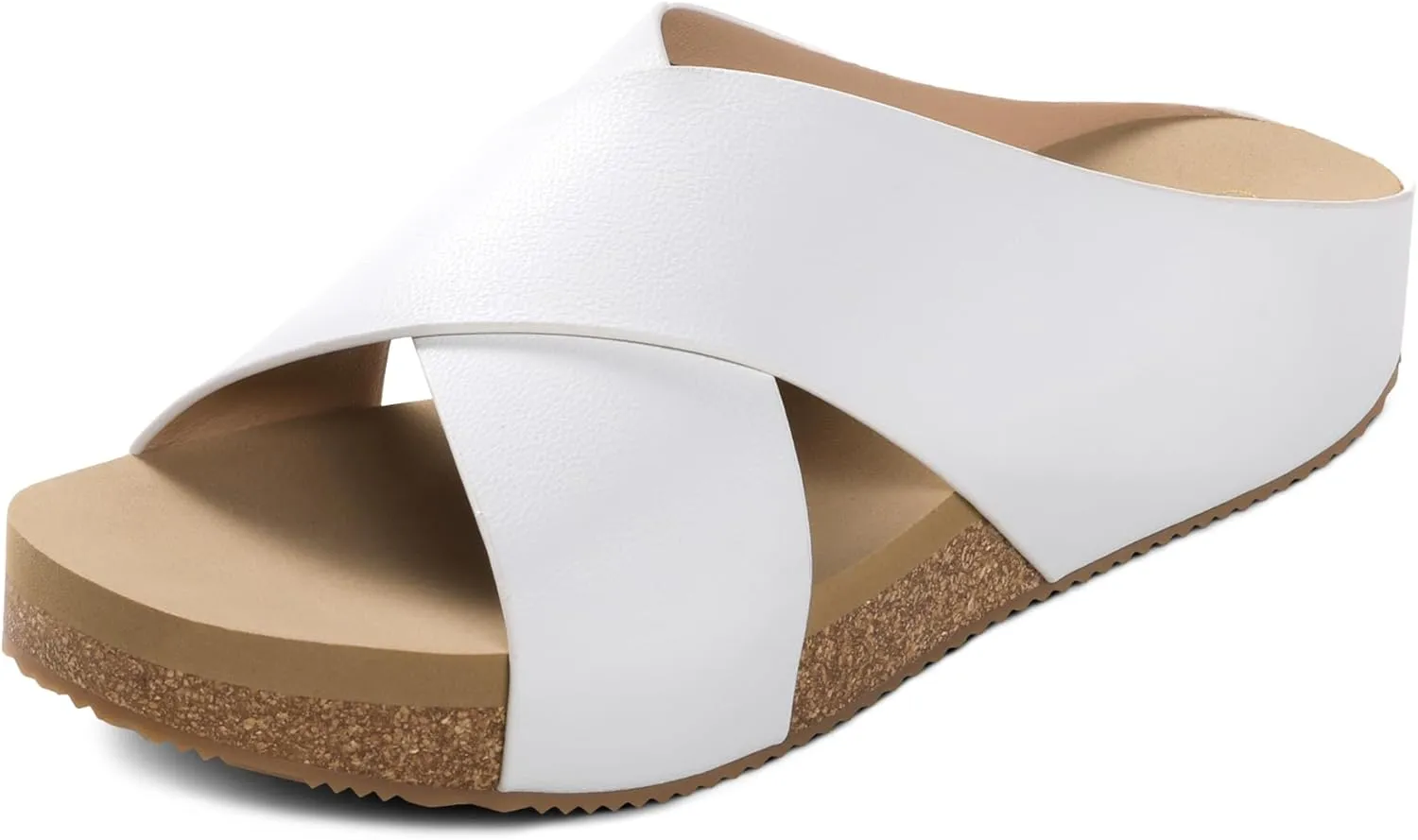 DREAM PAIRS Women's Cork Slide Sandals Slip on Open Toe Cute Platform Criss Cross Flat Sandals for Summer