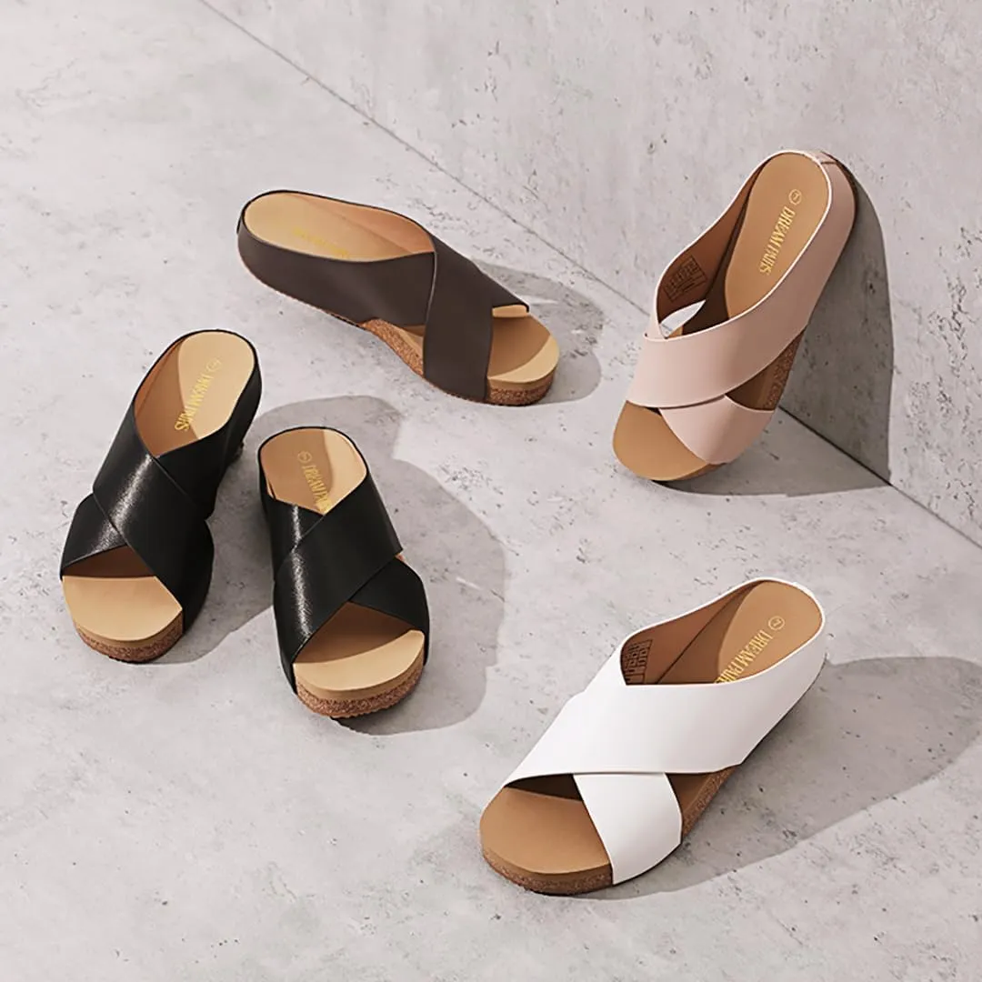 DREAM PAIRS Women's Cork Slide Sandals Slip on Open Toe Cute Platform Criss Cross Flat Sandals for Summer