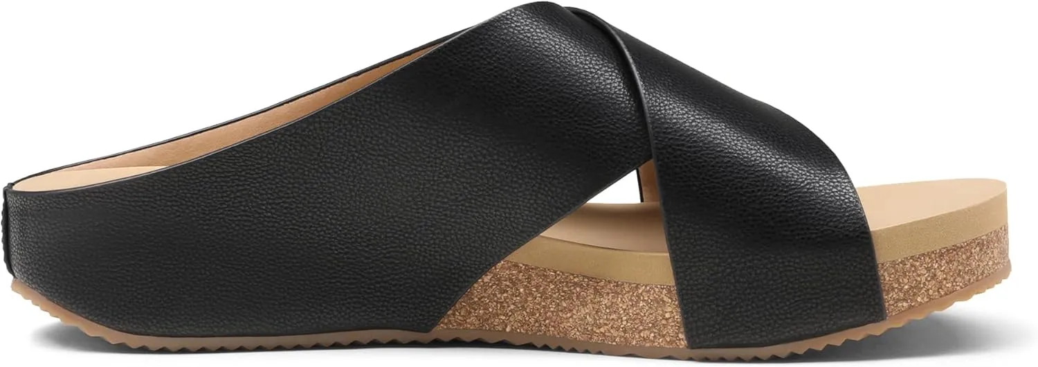 DREAM PAIRS Women's Cork Slide Sandals Slip on Open Toe Cute Platform Criss Cross Flat Sandals for Summer