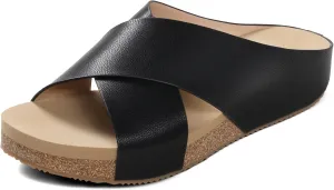 DREAM PAIRS Women's Cork Slide Sandals Slip on Open Toe Cute Platform Criss Cross Flat Sandals for Summer