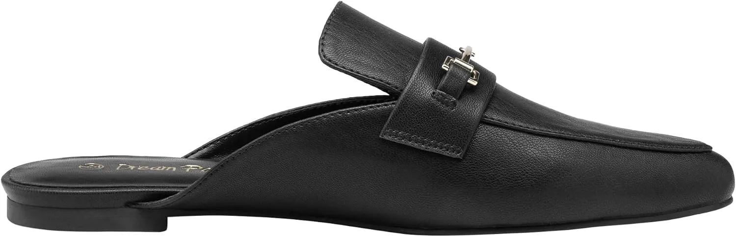 DREAM PAIRS Women's Flat Mules Buckle Pointed Toe Backless Slip on Slides Loafer Shoes