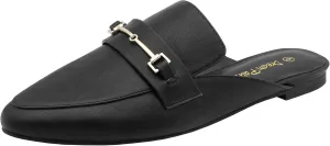 DREAM PAIRS Women's Flat Mules Buckle Pointed Toe Backless Slip on Slides Loafer Shoes