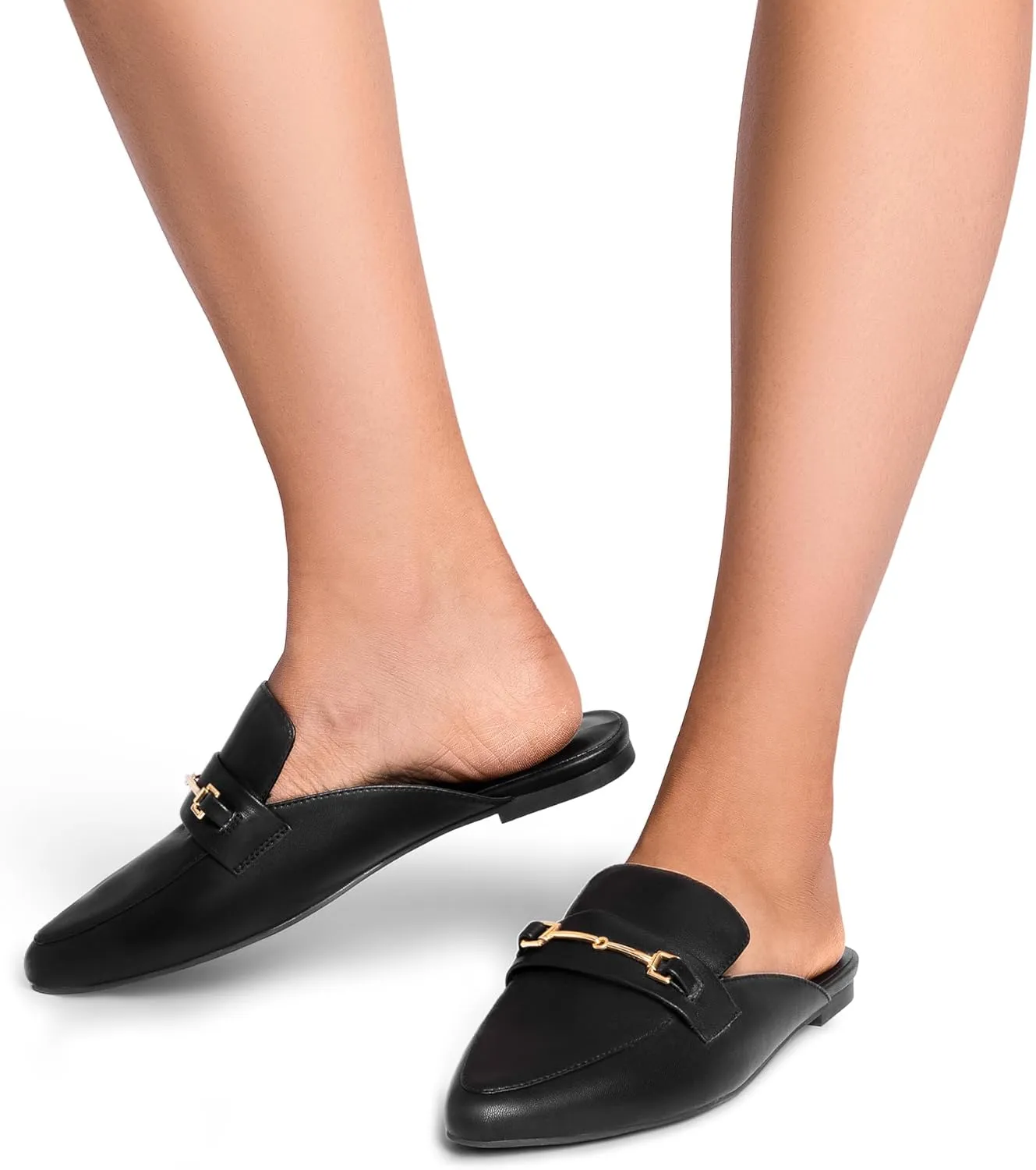 DREAM PAIRS Women's Flat Mules Buckle Pointed Toe Backless Slip on Slides Loafer Shoes