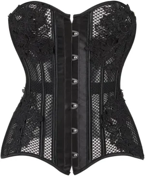 Dreay Black Women's Breathable Corset Top - Sexy See Through Mesh - Satin Overbust Lace Up - Waist Trainer for Women