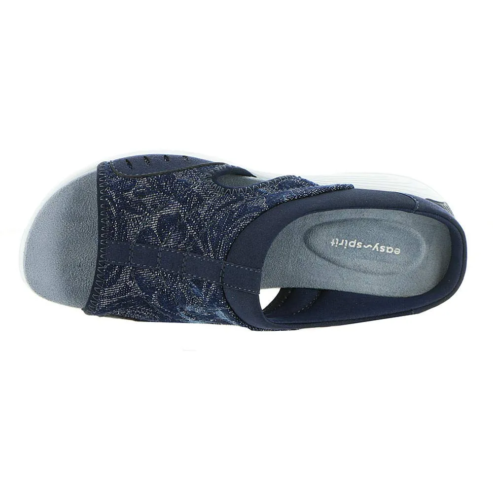 Easy Spirit Women's Traciee2 Flat Sandal, Navy-Blue-Floral, 9.5 X-Wide