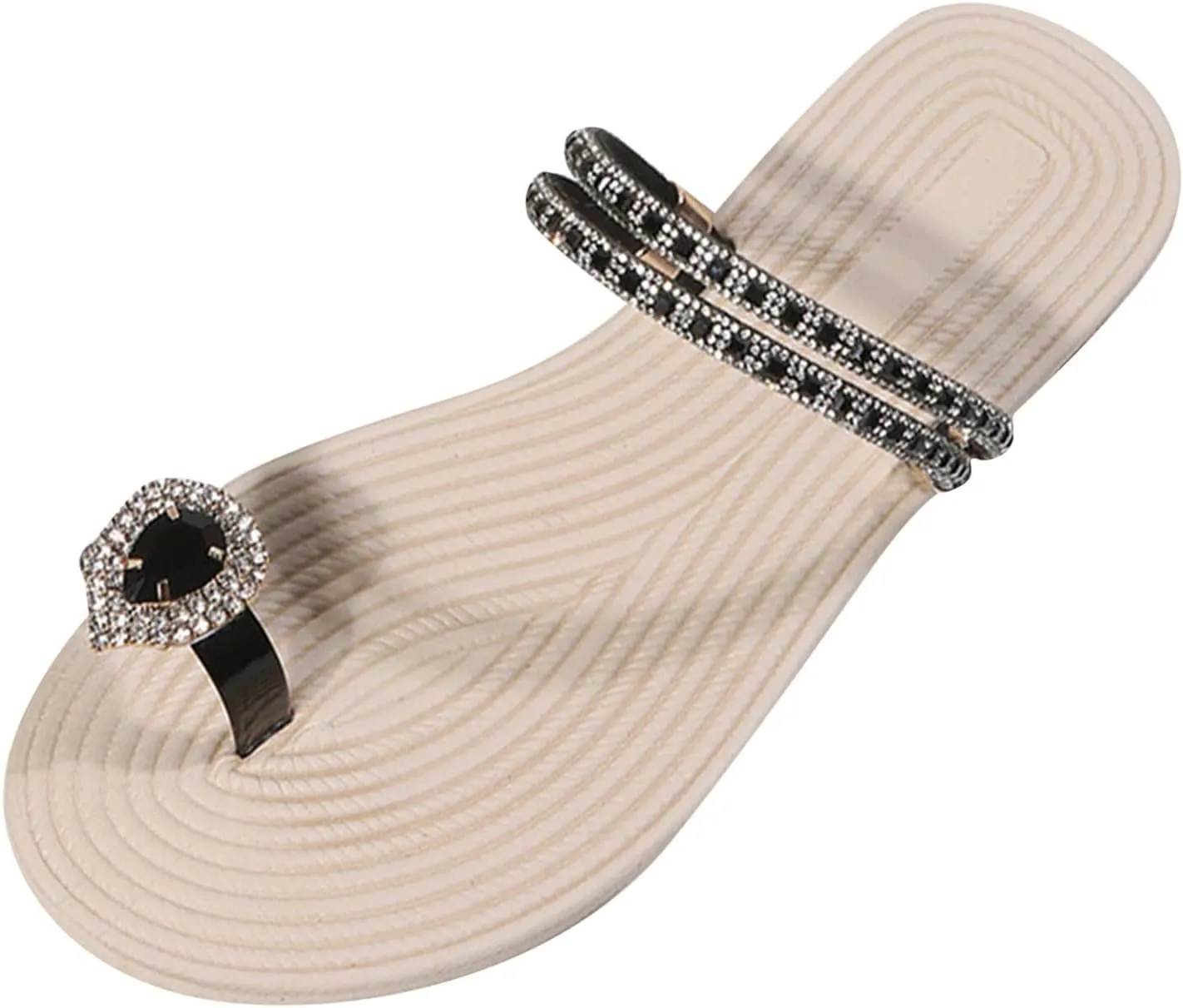 Eduavar Summer Sandals for Women, Orthopedic Sandals for Women Rhinestone Flat Sandals Comfortable Ring Toe Slippers