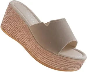 EFTCAL Women Open Toe Suede Platform Sandal,Comfort Slip On Backless Espadrille Wedge Sandals with Arch Support,Casual Fashion Non-Slip Beach Slide