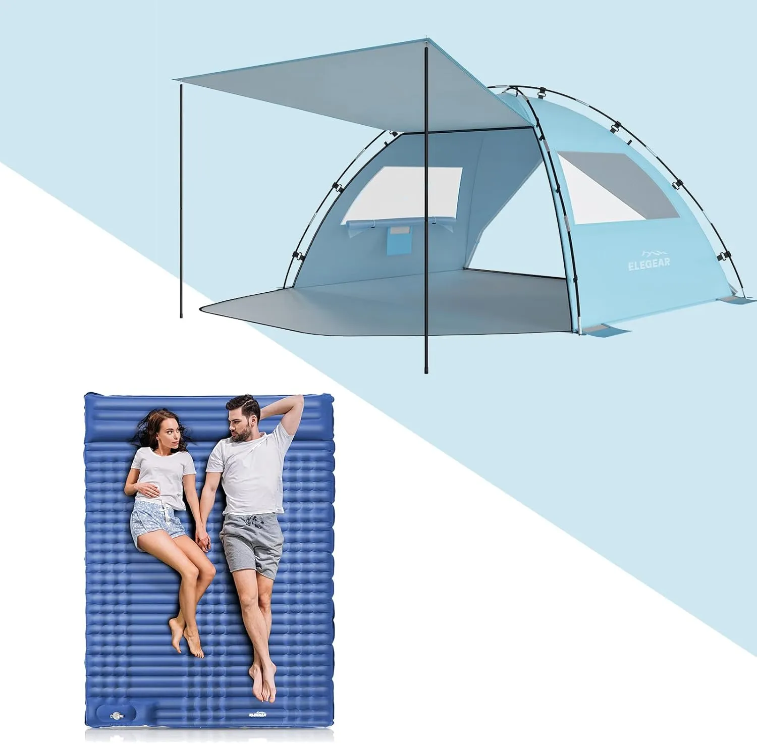 Elegear Double Sleeping Pad for Camping   Beach Tent with Canopy 4-5 Person
