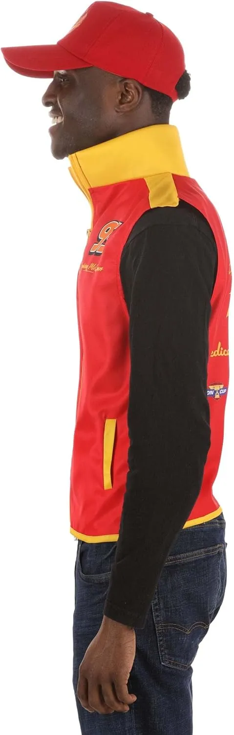 elope Pixar Lightning McQueen Crew Hat and Vest Costume Kit for Adults - Adjustable Hat and Zippered Vest