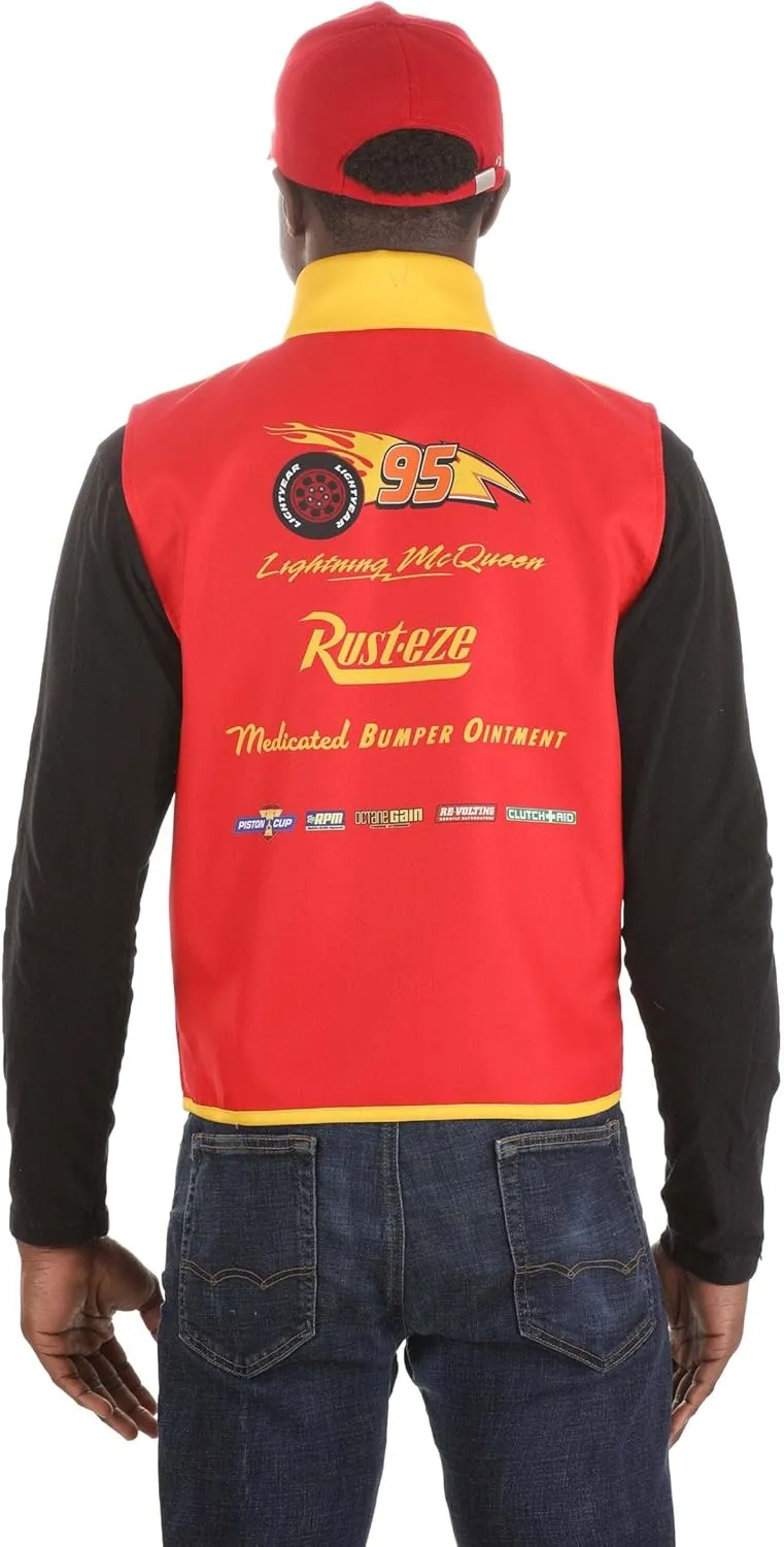 elope Pixar Lightning McQueen Crew Hat and Vest Costume Kit for Adults - Adjustable Hat and Zippered Vest