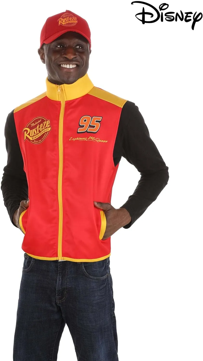 elope Pixar Lightning McQueen Crew Hat and Vest Costume Kit for Adults - Adjustable Hat and Zippered Vest