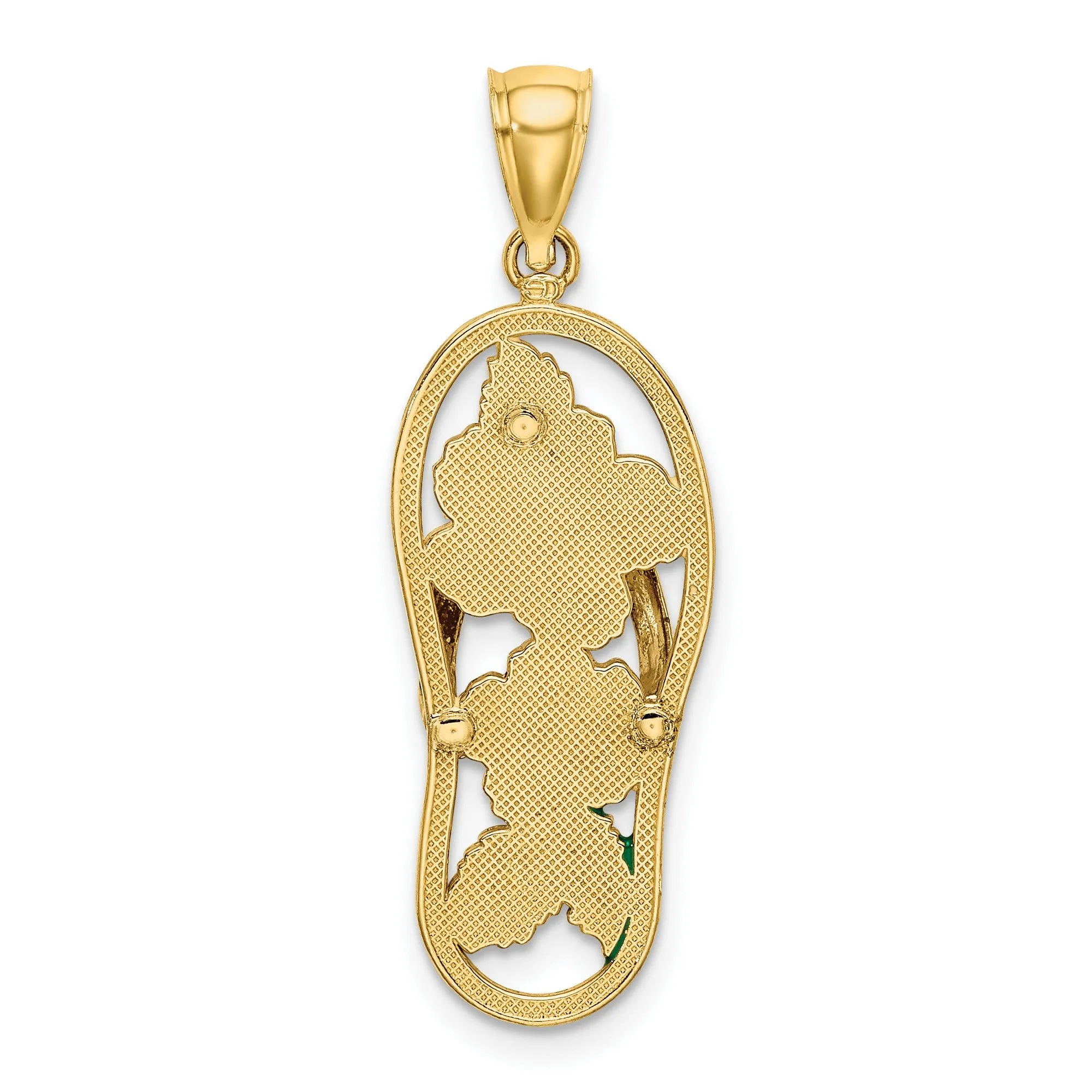 Enamel Red Hibiscus Flower Flip-Flop Charm Pendant in Real 14k Yellow Gold
