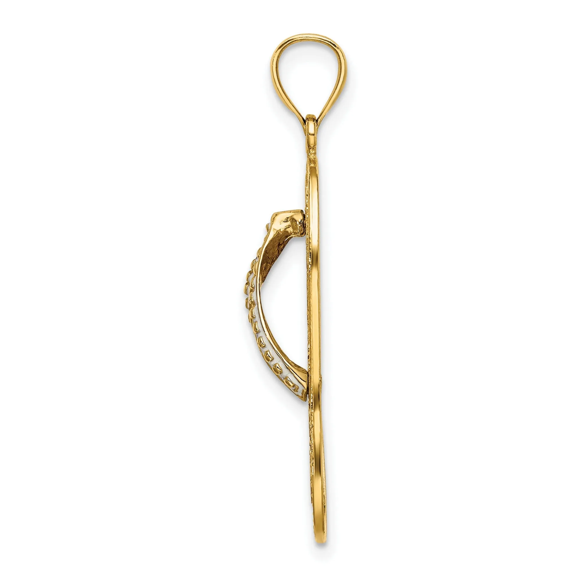 Enamel Red Hibiscus Flower Flip-Flop Charm Pendant in Real 14k Yellow Gold