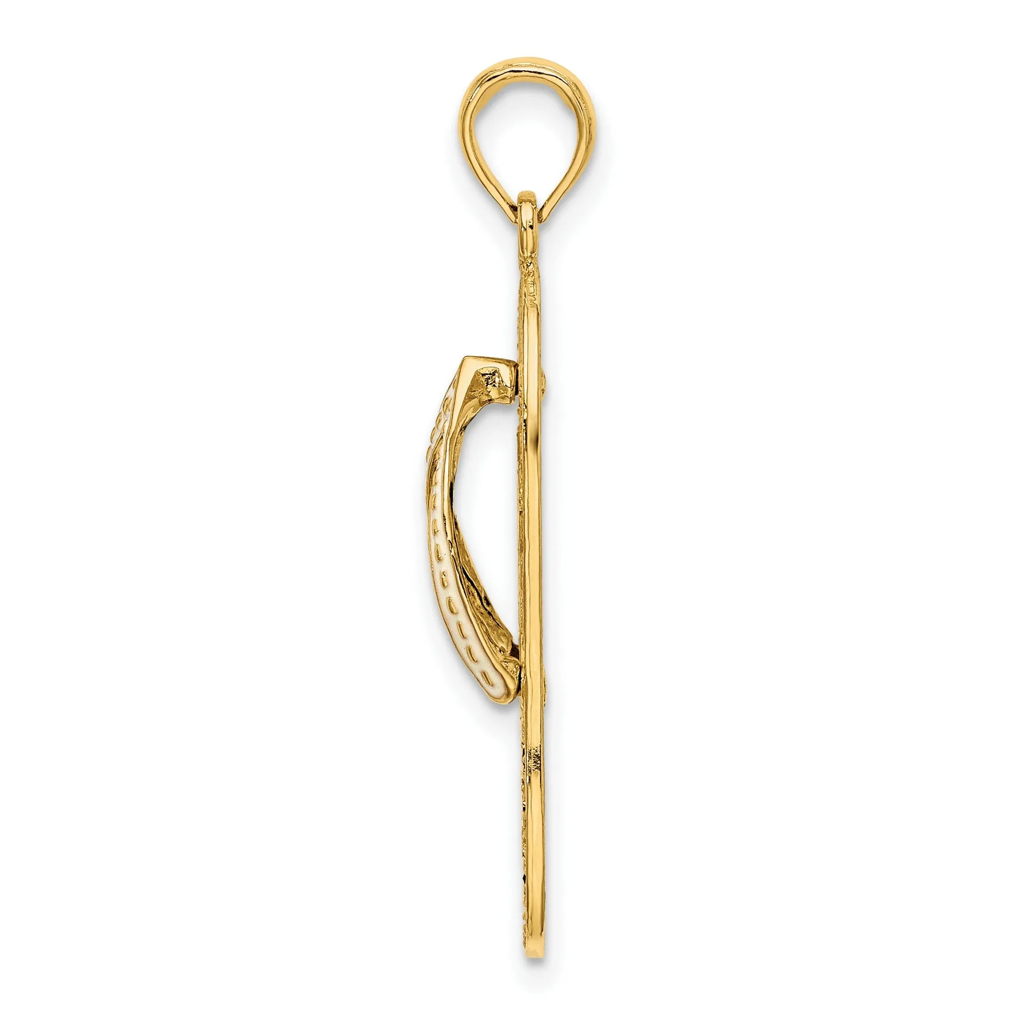 Enameled Palm Tree and Water Scene on Flip Flop Sandal Charm Pendant in Real 14k Yellow Gold