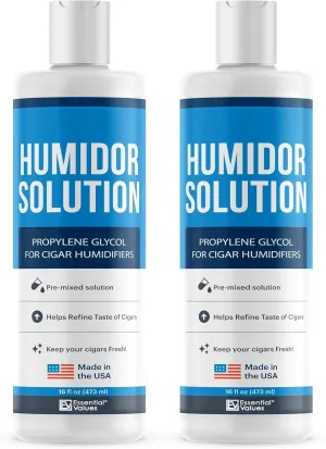 Essential Values Humidor Solution - Cigar Humidor Packets - Humidifier for Cigars Gel - Humidors Accessories - Propylene Glycol Cigar Box Humidity - 16oz Liquid Solution - 2 Pack