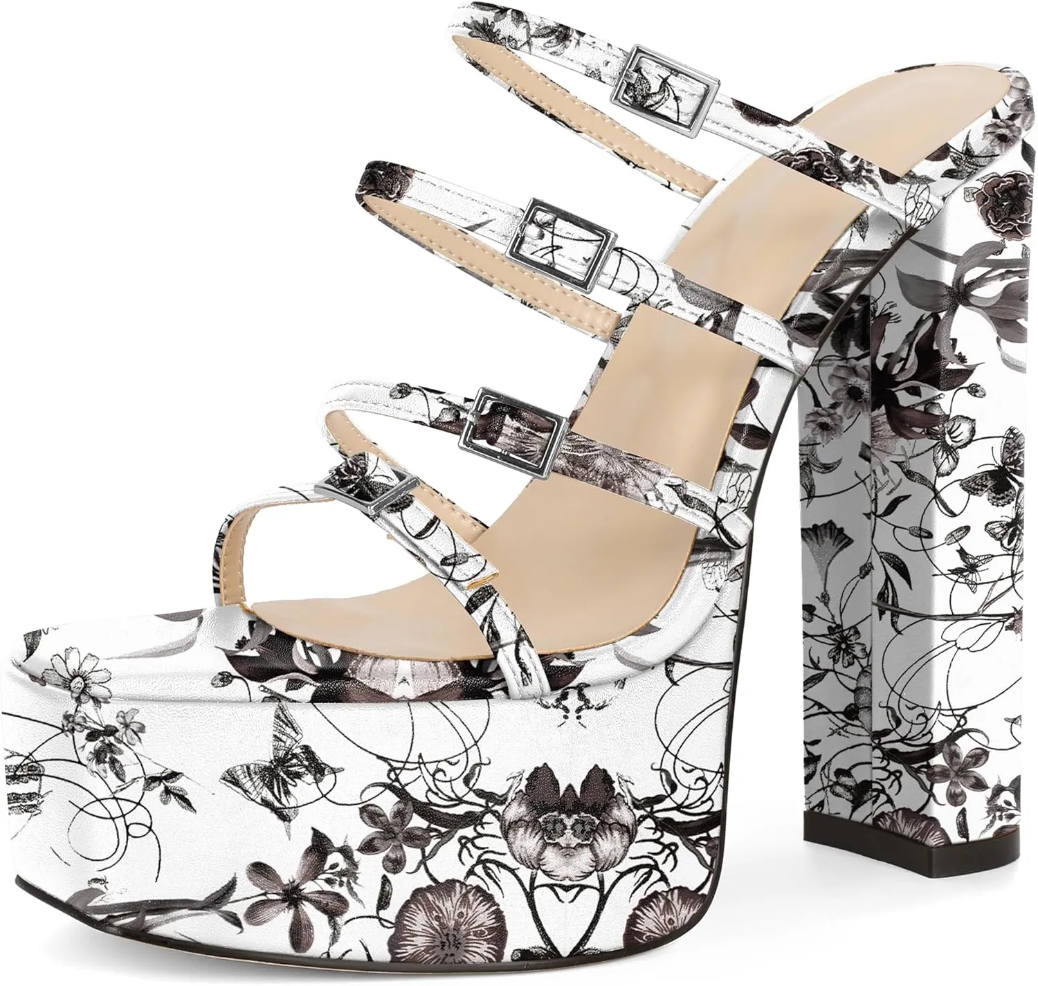 Esvowido Platform Chunky Heels for Women Square Open Toe Adjustable Straps Platform Mule Sandals with High Heel for Party Prom Wedding