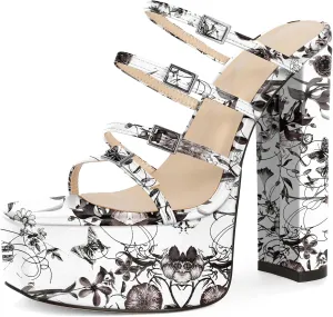 Esvowido Platform Chunky Heels for Women Square Open Toe Adjustable Straps Platform Mule Sandals with High Heel for Party Prom Wedding