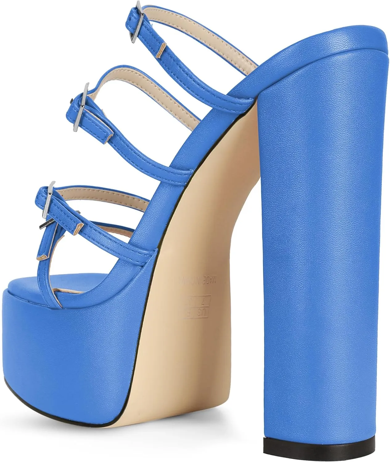 Esvowido Platform Chunky Heels for Women Square Open Toe Adjustable Straps Platform Mule Sandals with High Heel for Party Prom Wedding