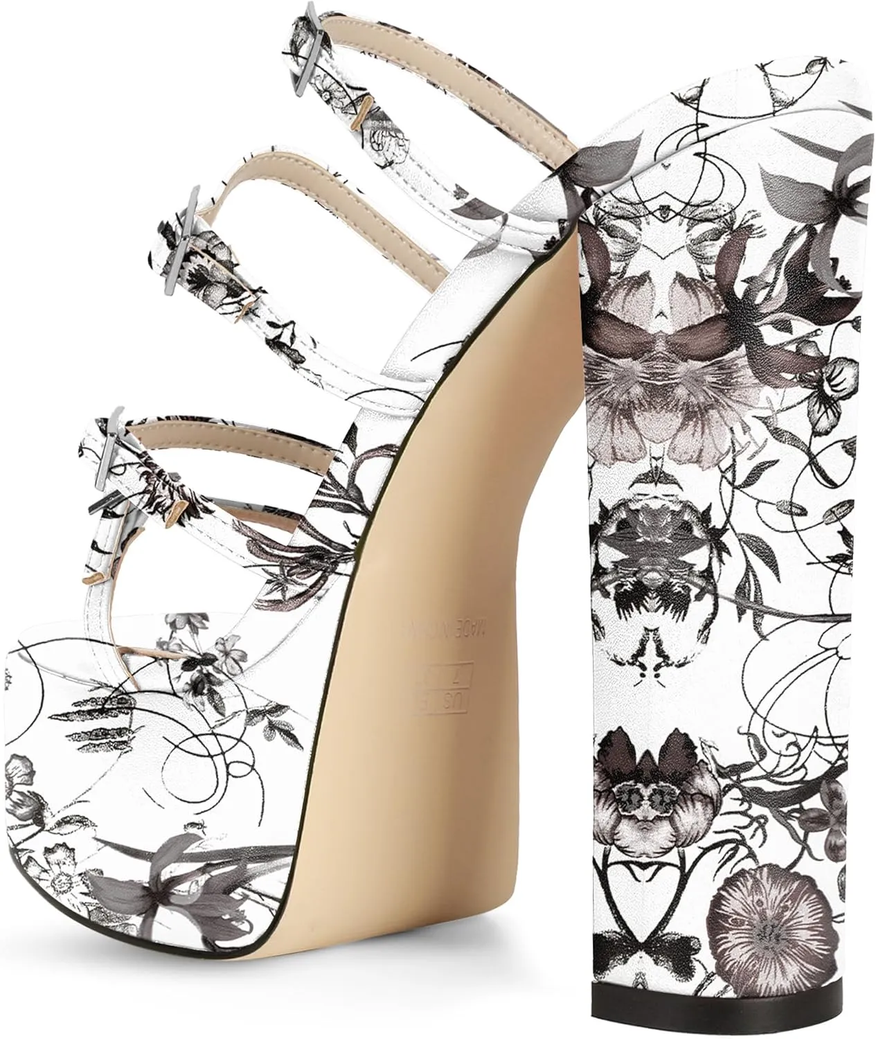 Esvowido Platform Chunky Heels for Women Square Open Toe Adjustable Straps Platform Mule Sandals with High Heel for Party Prom Wedding