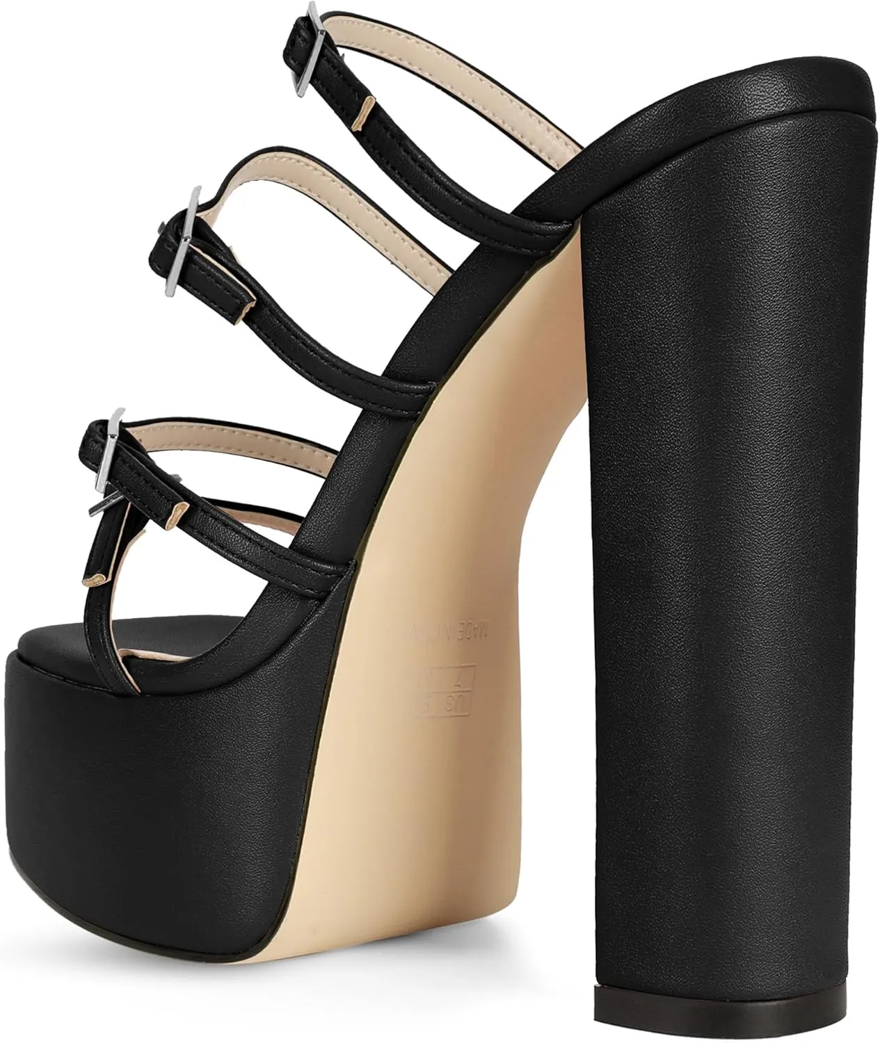 Esvowido Platform Chunky Heels for Women Square Open Toe Adjustable Straps Platform Mule Sandals with High Heel for Party Prom Wedding
